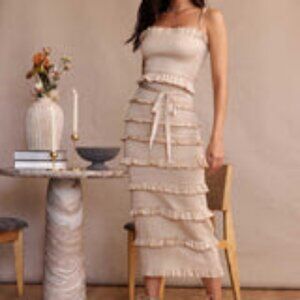 V. Chapman Lily Smocked Ruffle Trim Midi Dress